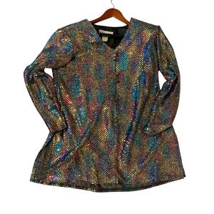 Vintage Betsy's Things Top Women's Size Med Sequin Top Multicolor Metallic Disco